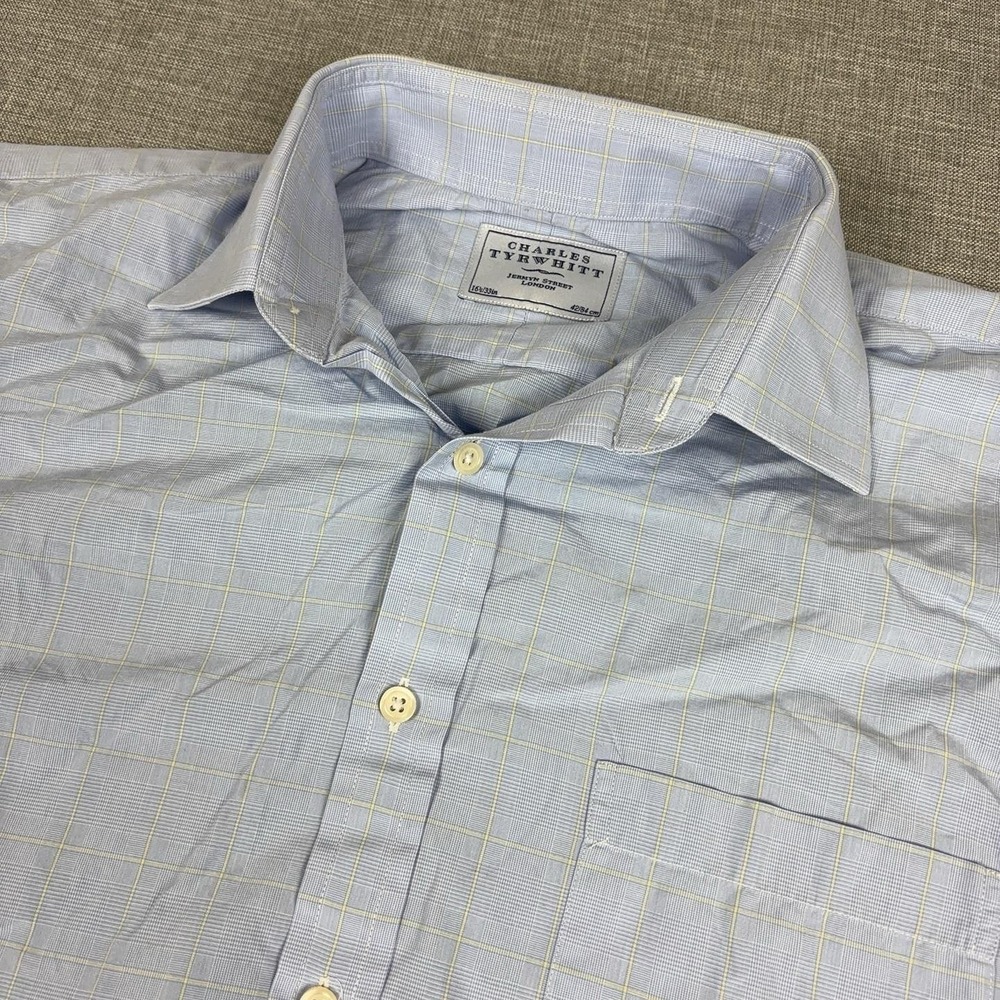 Charles Tyrwhitt Shirt Mens 16.5 33 Blue Check Dress Long Sleeve Button Front
